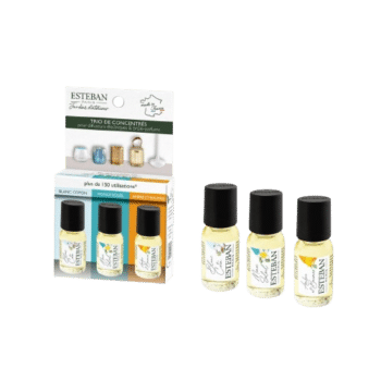 Perfuma tu hogar de forma prolongada con este kit de 3 concentrados con los aromas Blanc Coton, Monoï Soleil y Ambre et Baumes de Esteban Paris