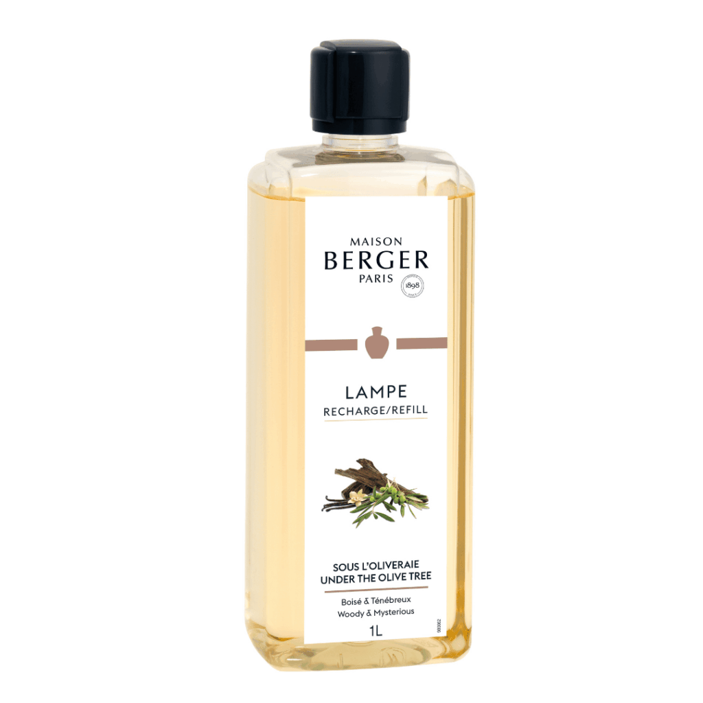 Perfuma y purifica el entorno de tu hogar con el líquido para lámpara catalítica Sous l'Oliveraie 1 litro de Maison Berger, alta perfumería de hogar