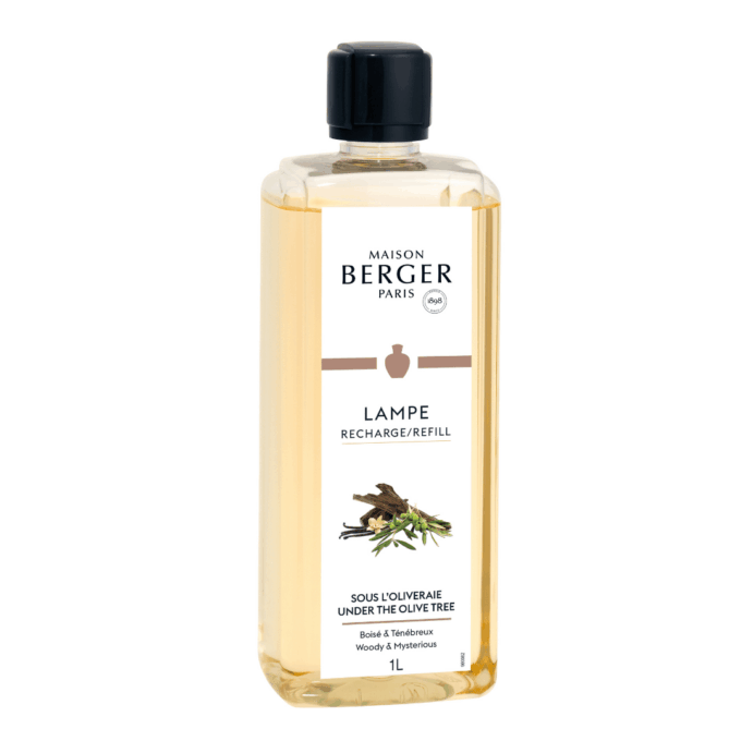 Perfuma y purifica el entorno de tu hogar con el líquido para lámpara catalítica Sous l'Oliveraie 1 litro de Maison Berger, alta perfumería de hogar