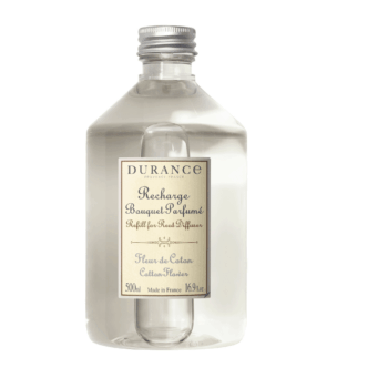 Sigue perfumando y evitando olores en tu hogar con el recambio de mikado o bouquet Flor de Algodón 500 ml de Durance