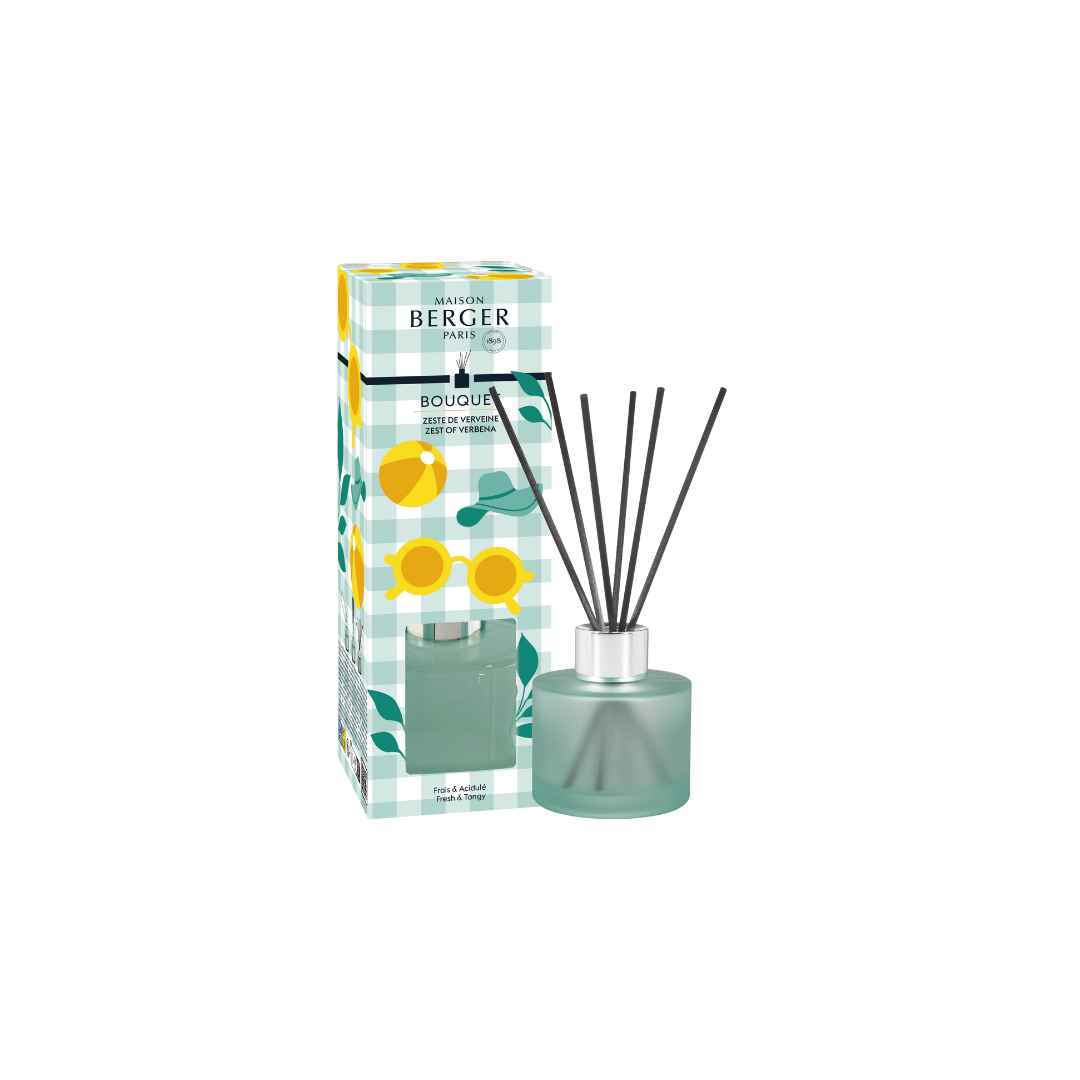 Perfuma tu hogar de forma continua, fácil y rápida con el mini mikado para hogar Zeste de Verveine Estivale 90 ml de Maison Berger