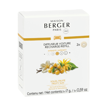 Sigue perfumando y protegiendo tu coche o caravana de olores indeseados con esta recarga de ambientador de coche Soleil Fruité de Maison Berger