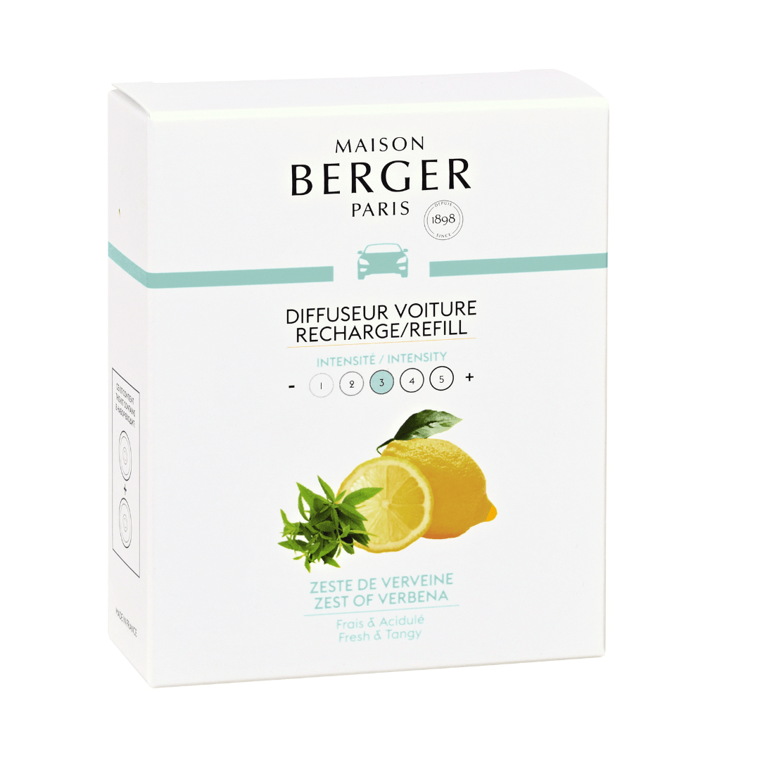 Sigue perfumando y evita olores indeseados en tu coche con la recarga de ambientador de coche Zestes de Verveine compatible con difusores de coche Maison Berger