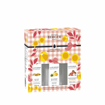 Perfuma y purifica el entorno de tu hogar con los líquidos para lámpara catalítica de este triopack Estivale, con 3 aromas de Maison Berger, alta perfumería de hogar